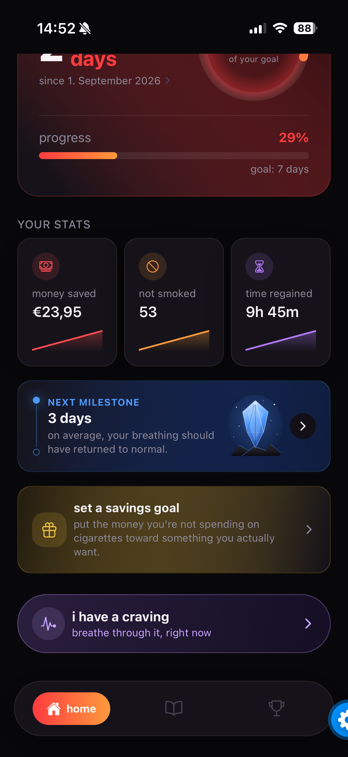 Quit Day App Bildschirm
