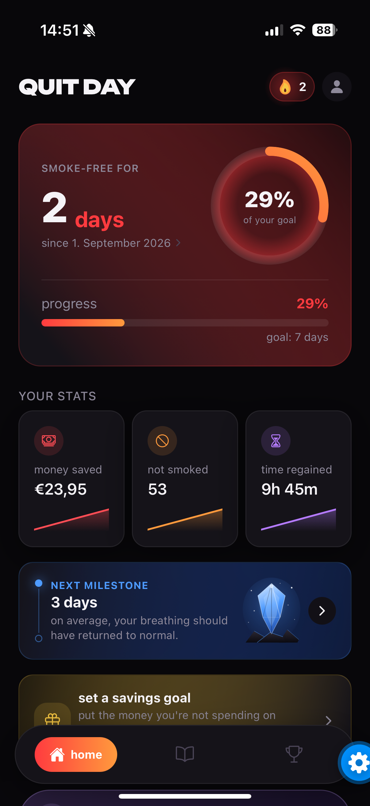 Quit Day App Bildschirm